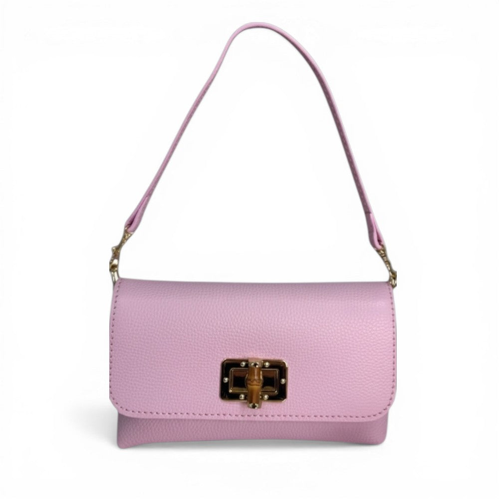 BORSA A MANO CON CHIUSURA IN BAMBOO A GIRELLO E TRACOLLA