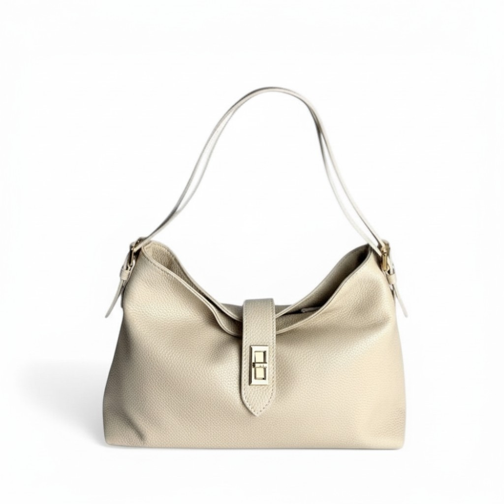 BORSA A SPALLA CON CHIUSURA A ZIP E LINGUA CENTRALE CON GIRELLO