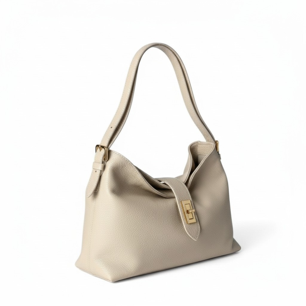 BORSA A SPALLA CON CHIUSURA A ZIP E LINGUA CENTRALE CON GIRELLO