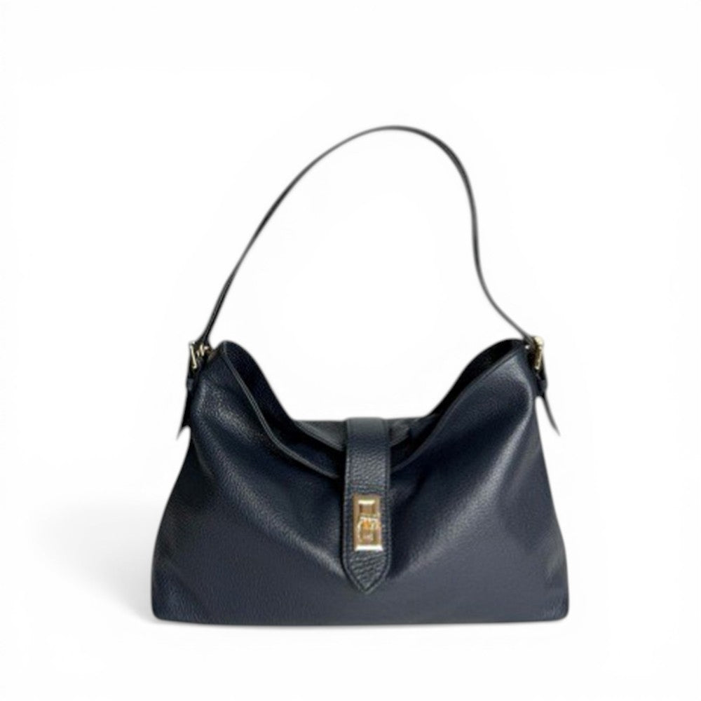 BORSA A SPALLA CON CHIUSURA A ZIP E LINGUA CENTRALE CON GIRELLO