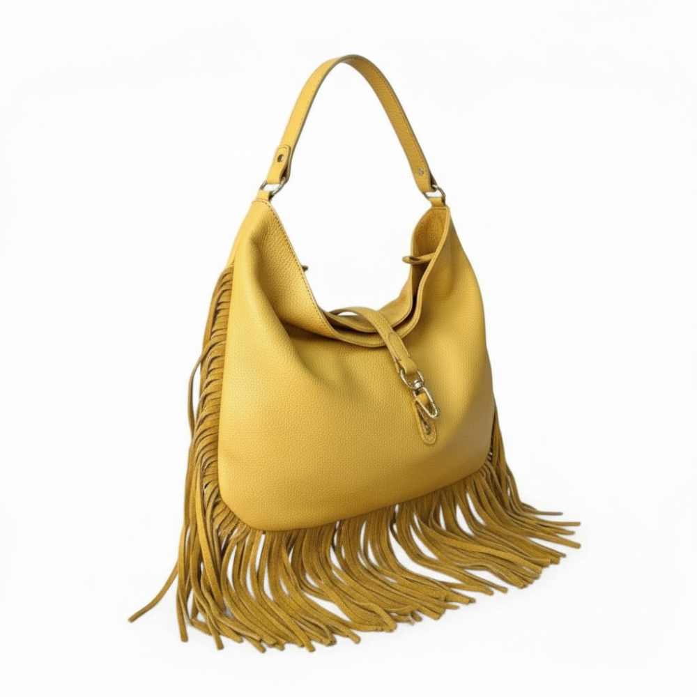 BORSA A SPALLA CON MOSCHETTONE CENTRALE E FRANGIE