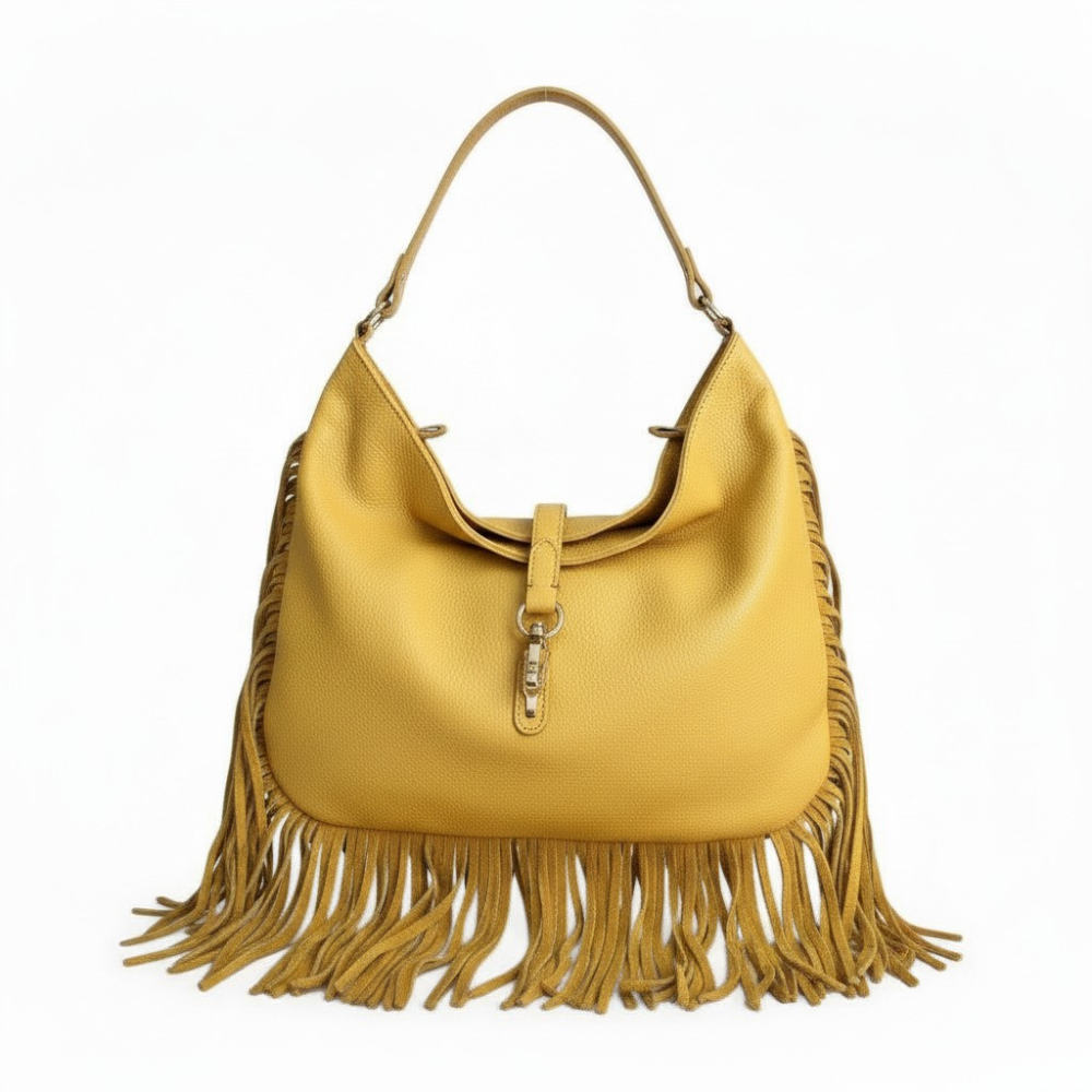 BORSA A SPALLA CON MOSCHETTONE CENTRALE E FRANGIE