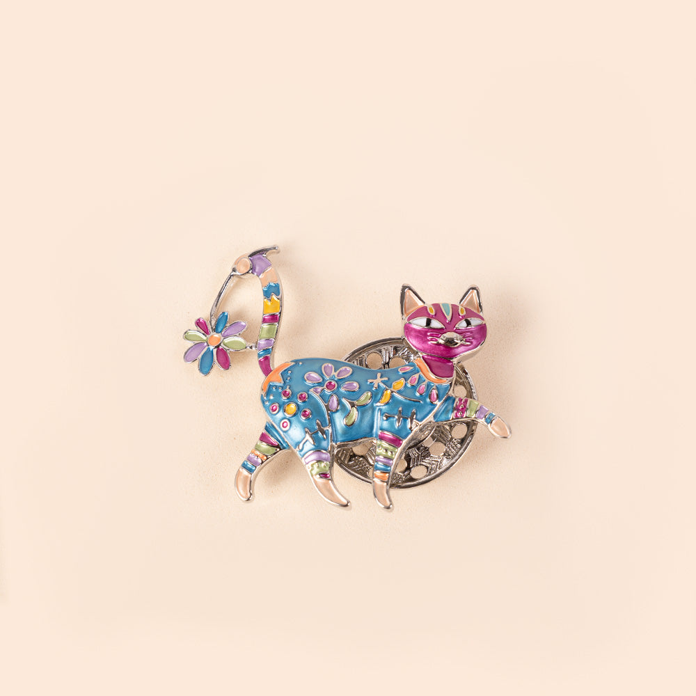 COLORFUL WORKED WALKING CAT PIN