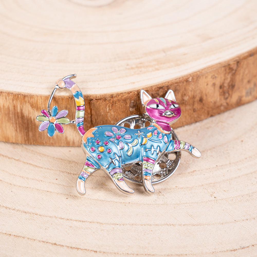 COLORFUL WORKED WALKING CAT PIN