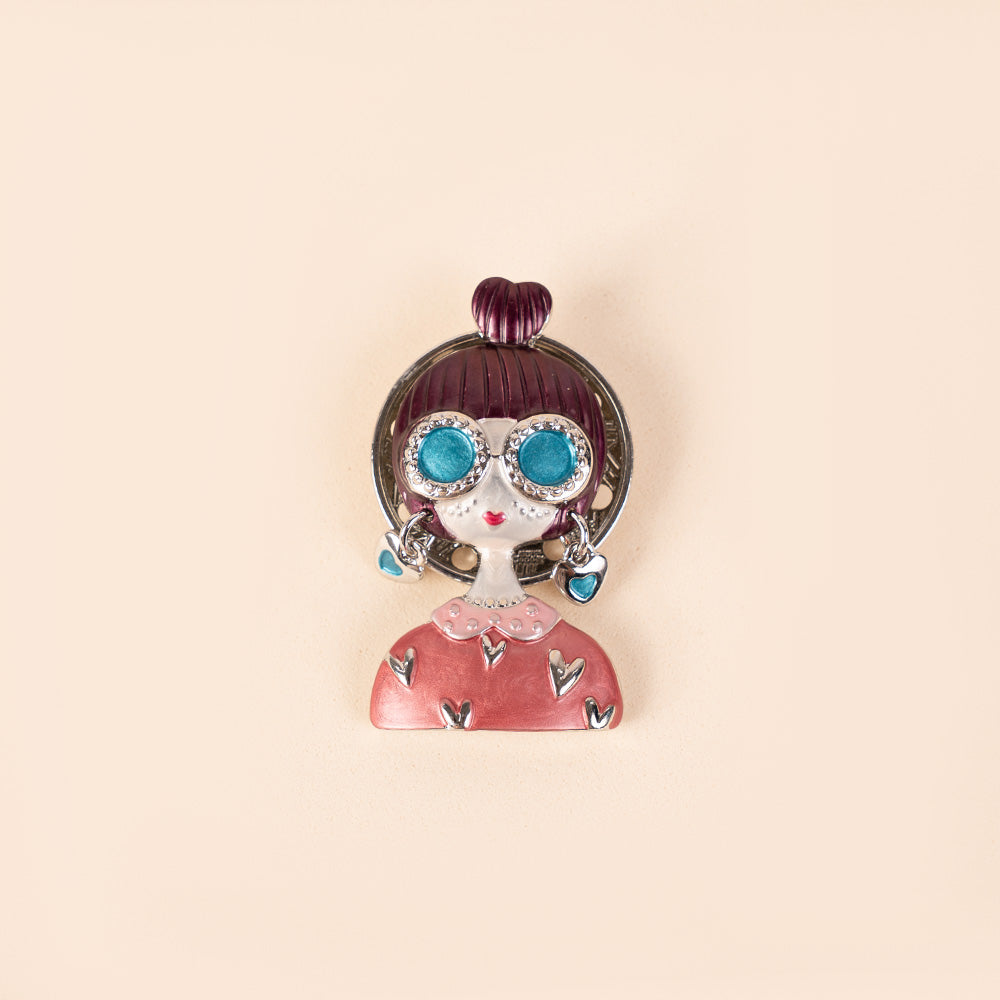 PIN WITH WOMAN WITH GLASSES