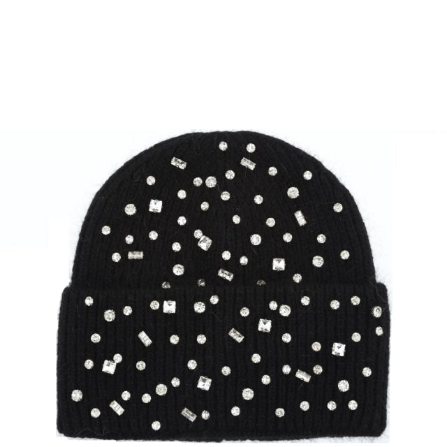 CAPPELLO A CUFFIA CON RISVOLTO E STRASS SUL FRONTE