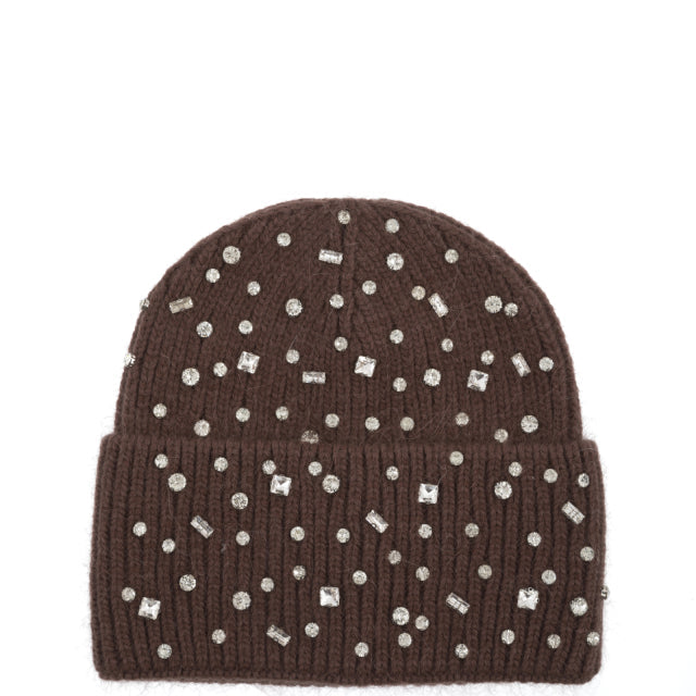 CAPPELLO A CUFFIA CON RISVOLTO E STRASS SUL FRONTE