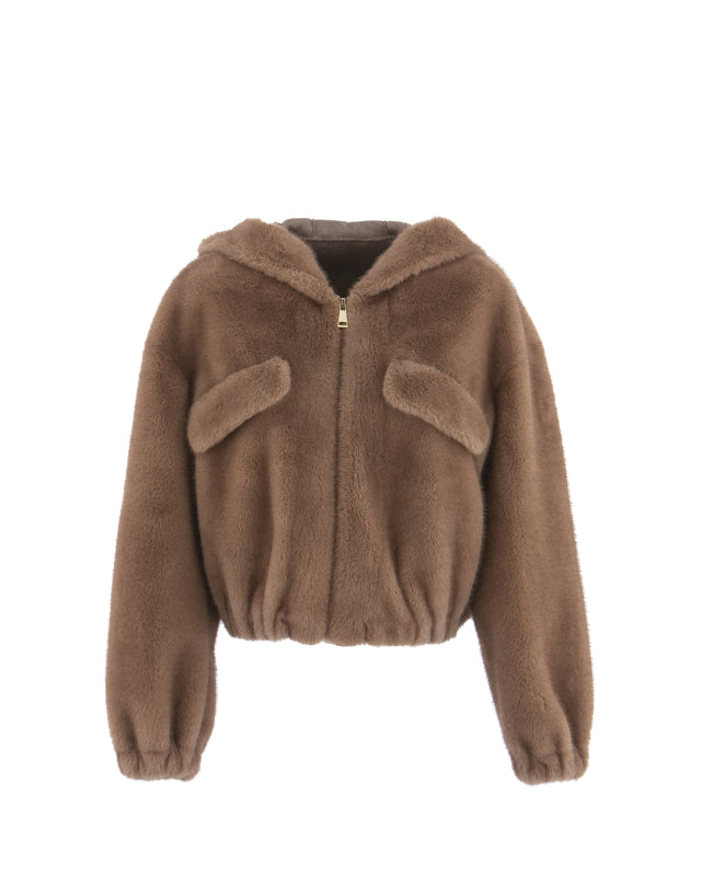 GIACCA CORTA CON CAPPUCCIO E SCRITTA "AMORE" SUL RETRO
