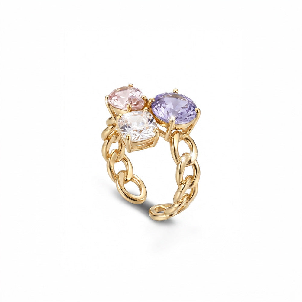 ANELLO REGOLABILE CON TRE PIETRE COLORATE