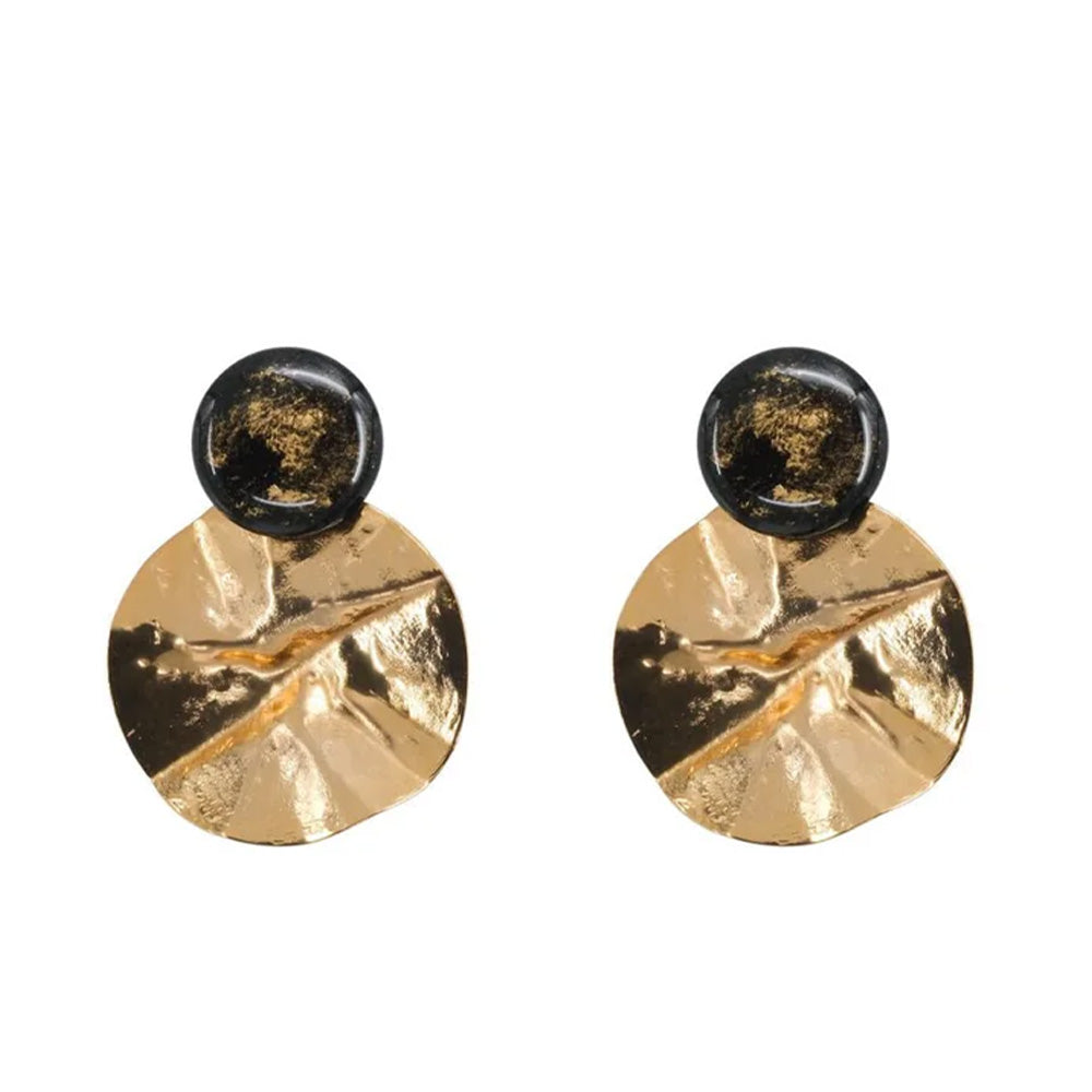 ORECCHINI CON PIASTRA MARMORIZZATA E ELEMENTO ONDULATO PENDENTE