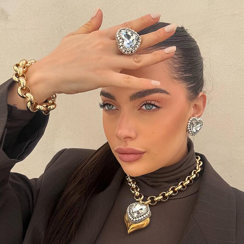 COLLANA GIROCOLLO  CATENA CON CUORI SOVRAPPOSTI