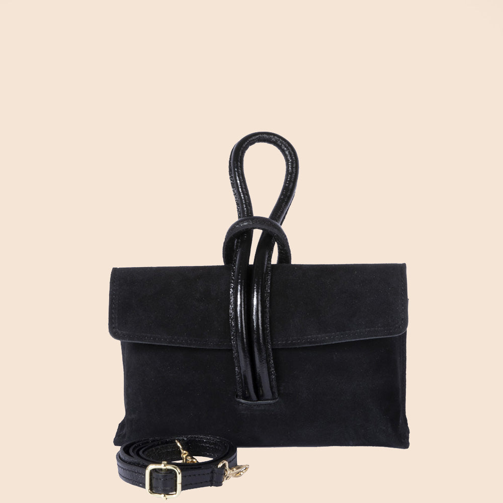 SUEDE CLUTCH BAG WITH LOOP HANDLE