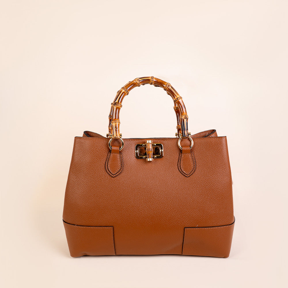 BORSA A MANO CON MANICO IN BAMBOO E CHIUSURA A GIRELLO