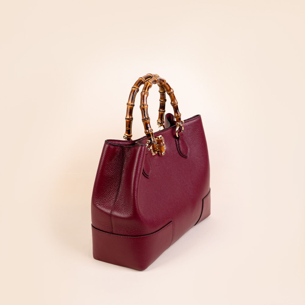 BORSA A MANO CON MANICO IN BAMBOO E CHIUSURA A GIRELLO