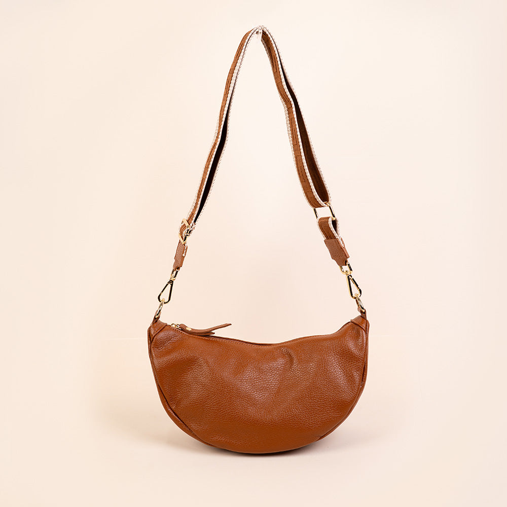 BORSA POCHETTE A MEZZALUNA CON TRACOLLA IN TESSUTO