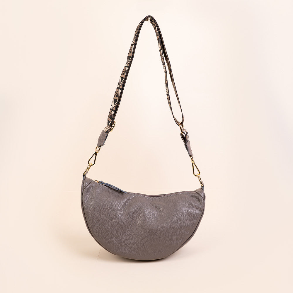 BORSA POCHETTE A MEZZALUNA CON TRACOLLA IN TESSUTO