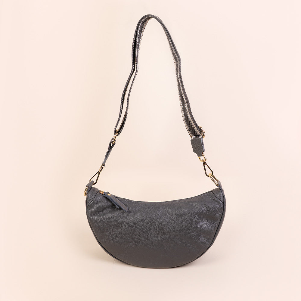 BORSA POCHETTE A MEZZALUNA CON TRACOLLA IN TESSUTO