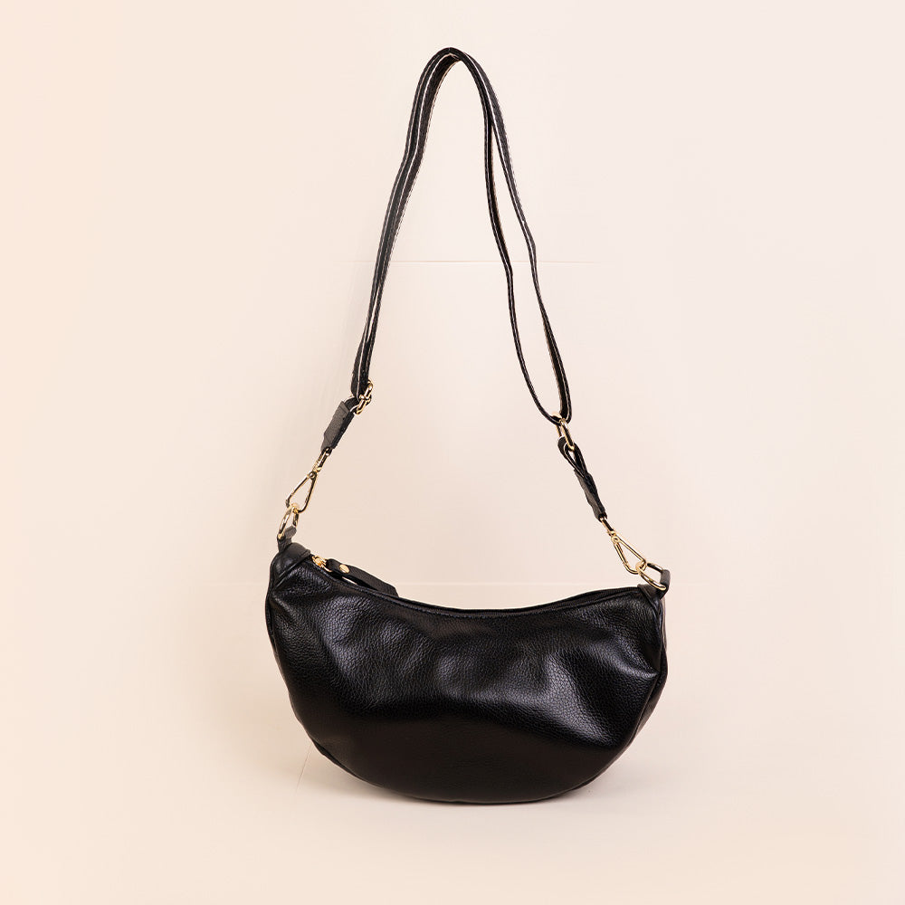 BORSA POCHETTE A MEZZALUNA CON TRACOLLA IN TESSUTO
