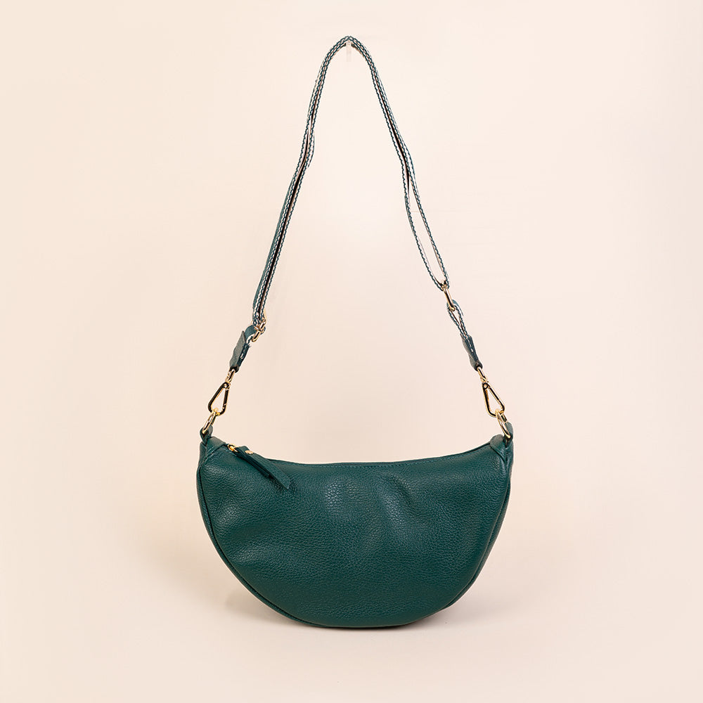 BORSA POCHETTE A MEZZALUNA CON TRACOLLA IN TESSUTO