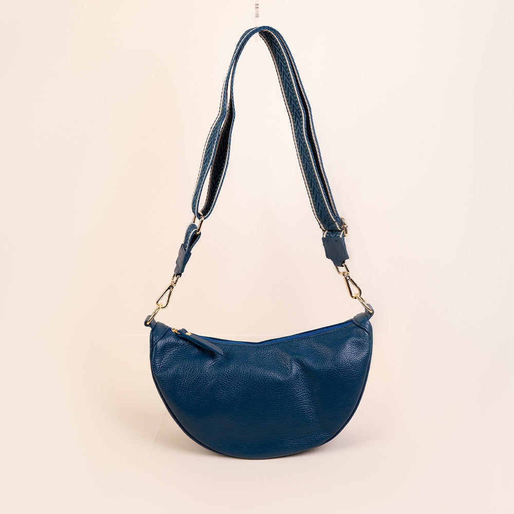 BORSA POCHETTE A MEZZALUNA CON TRACOLLA IN TESSUTO