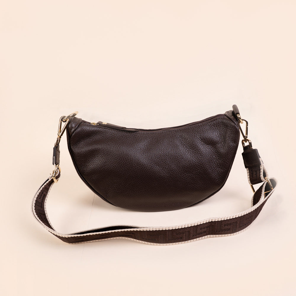HALF-MOON CLUTCH BAG WITH FABRIC SHOULDER STRAP