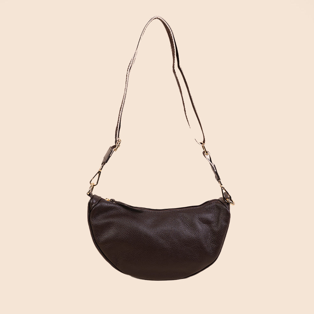 BORSA POCHETTE A MEZZALUNA CON TRACOLLA IN TESSUTO
