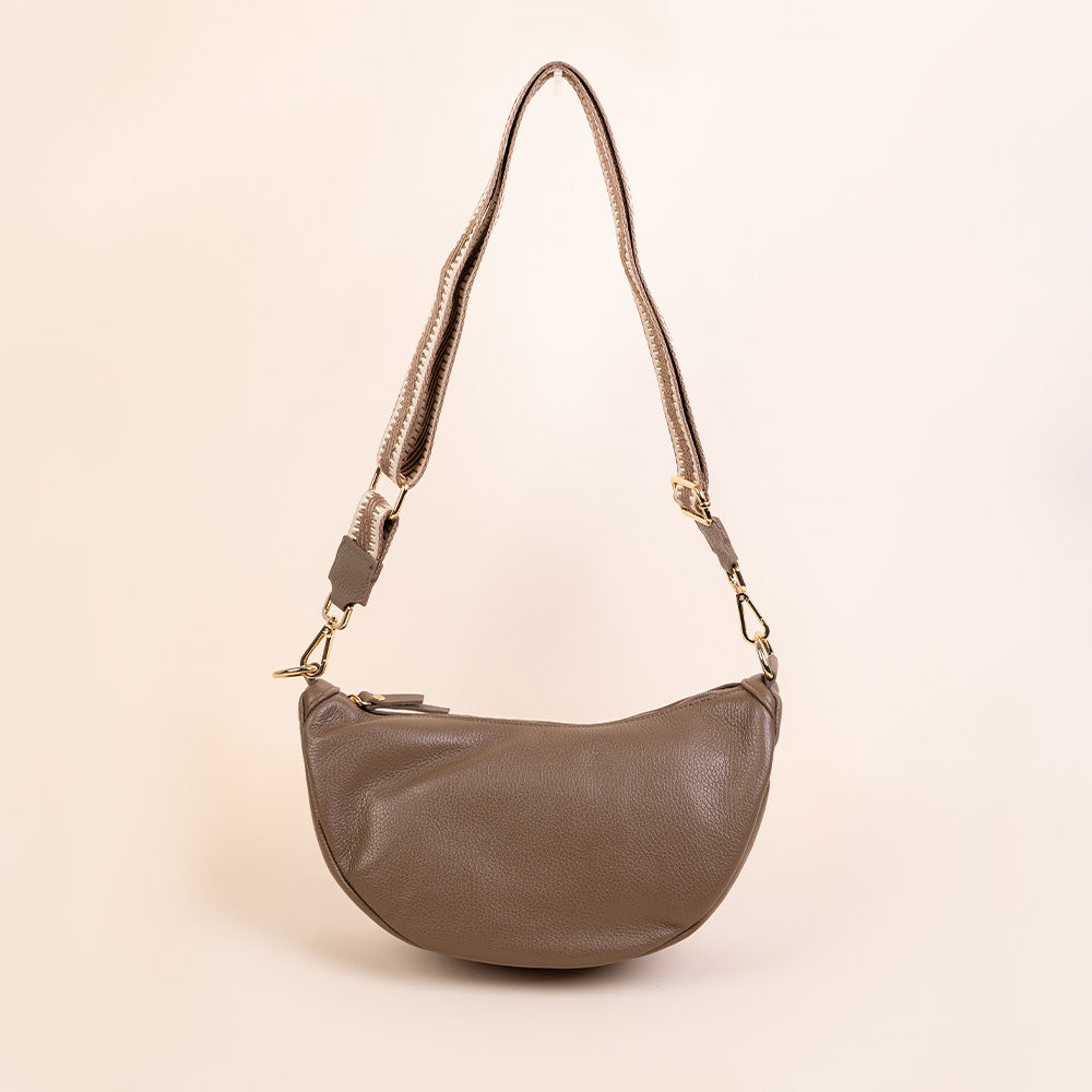 BORSA POCHETTE A MEZZALUNA CON TRACOLLA IN TESSUTO