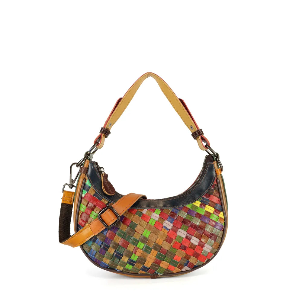 BORSA A SPALLA INTRECCIATA MULTICOLOR CON TRACOLLA