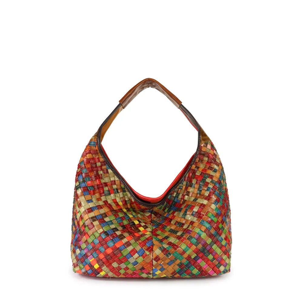 BORSA A SPALLA GRANDE INTRECCIATA MULTICOLOR