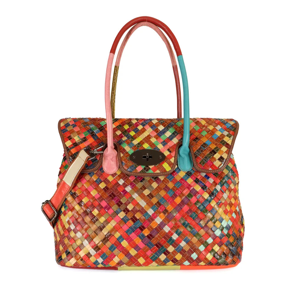 BORSA A SPALLA INTRECCIATA COLORATA CON CHIUSURA A GIRELLO