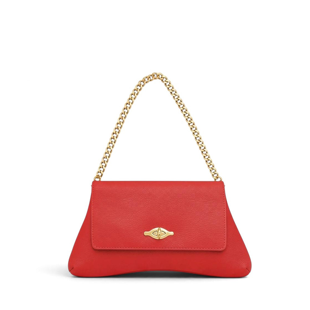 BORSA POCHETTE IRREGOLARE CON CHIUSURA A PATTINA E GIRELLO