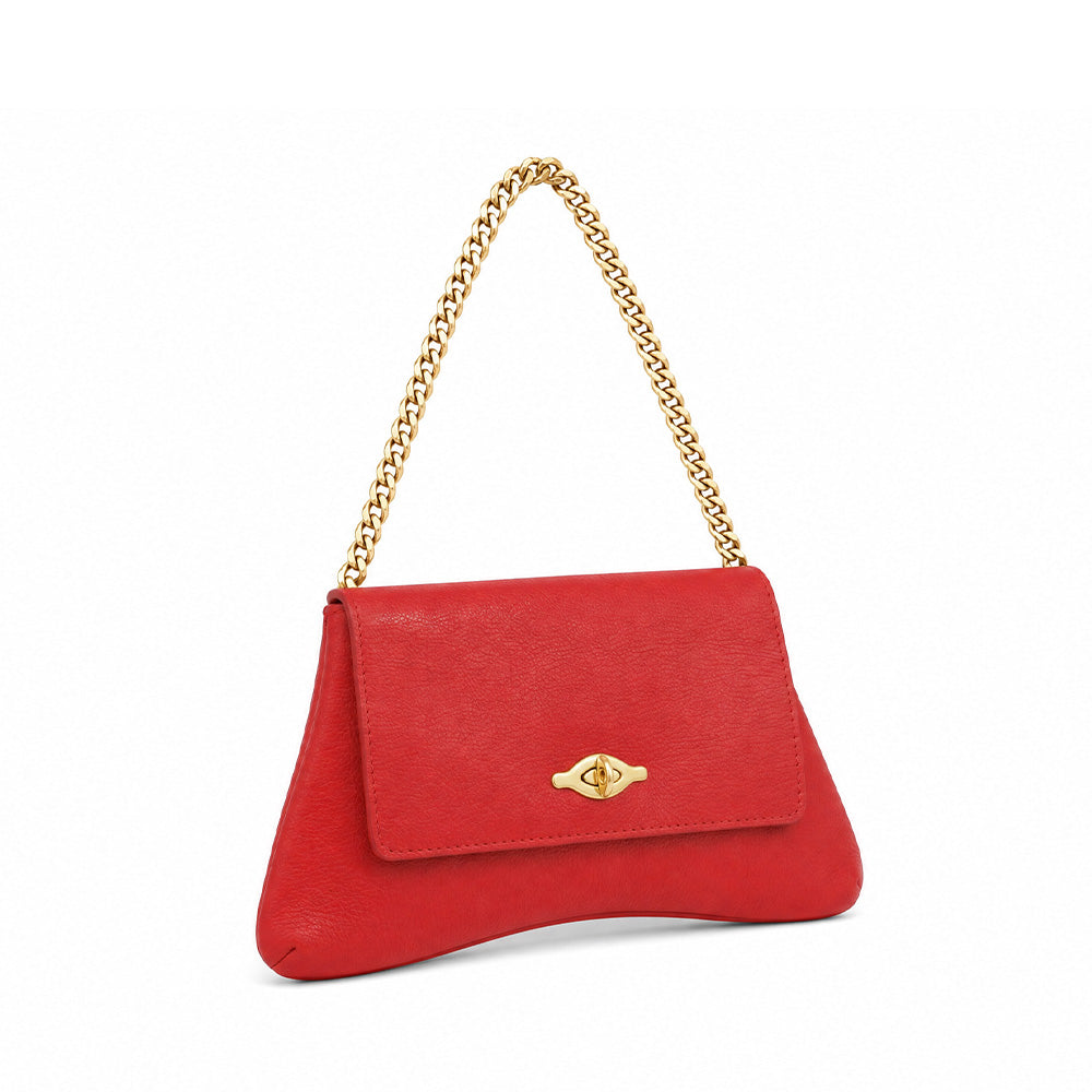 BORSA POCHETTE IRREGOLARE CON CHIUSURA A PATTINA E GIRELLO