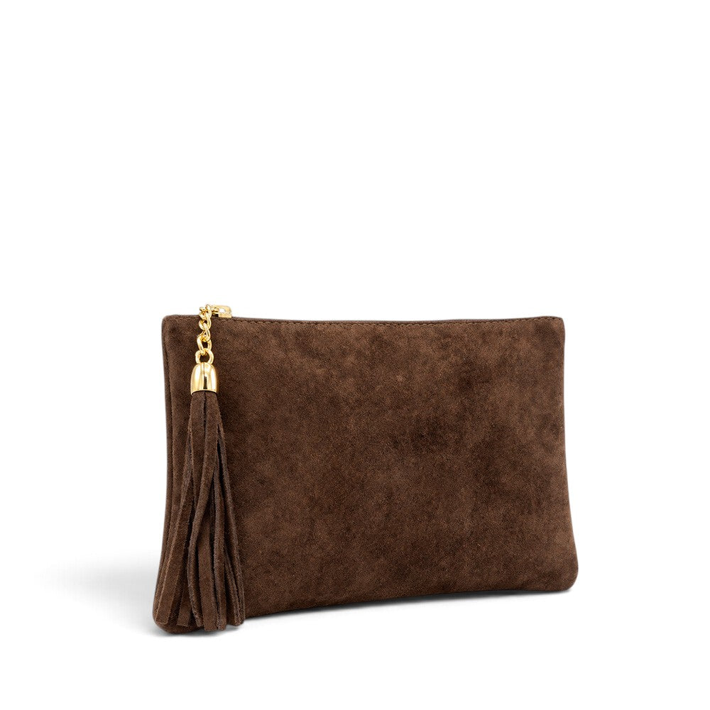 BORSA POCHETTE IN CAMOSCIO CON NAPPINA SU ZIP