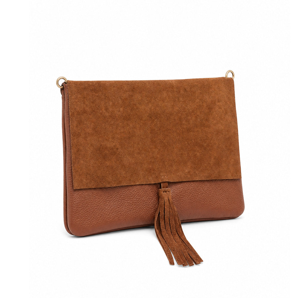 BORSA POCHETTE CON NAPPINA CENTRALE SU PATTINA DI CAMOSCIO