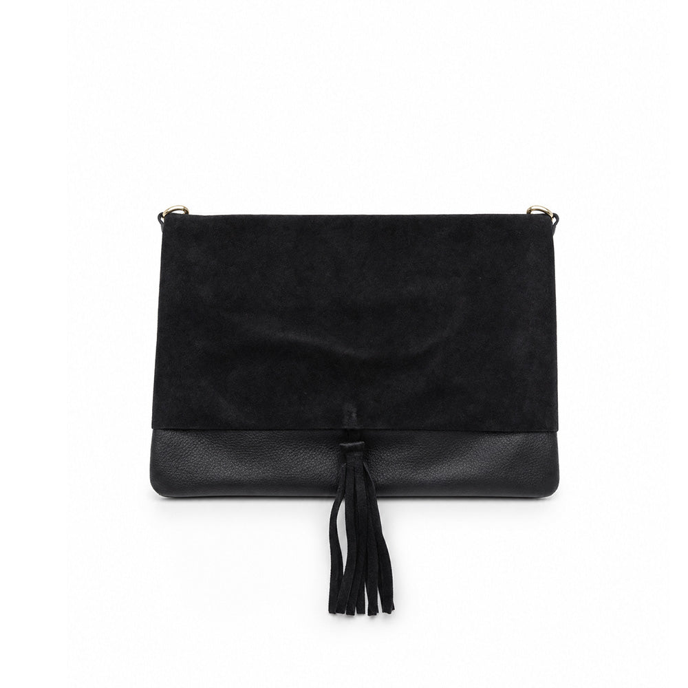 BORSA POCHETTE CON NAPPINA CENTRALE SU PATTINA DI CAMOSCIO