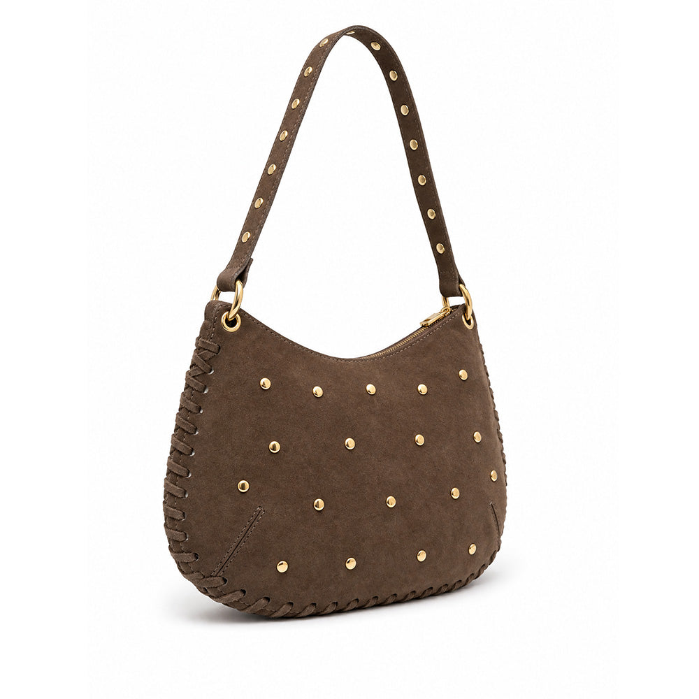 BORSA A SPALLA PIATTA CON BORCHIE IN CAMOSCIO