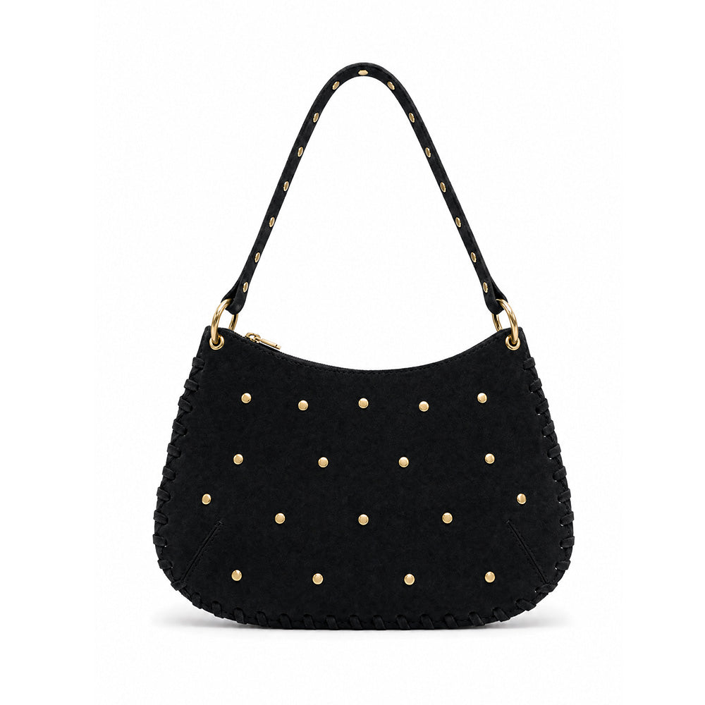 BORSA A SPALLA PIATTA CON BORCHIE IN CAMOSCIO