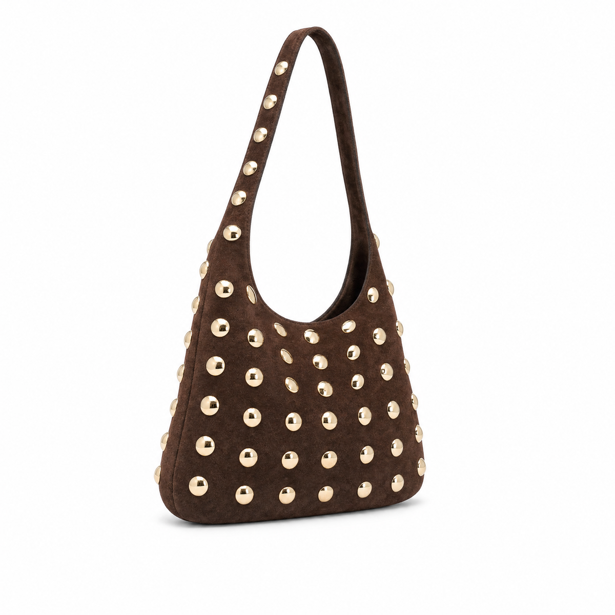 BORSA A SPALLA CON BORCHIE CIRCOLARI IN ECO CAMOSCIO