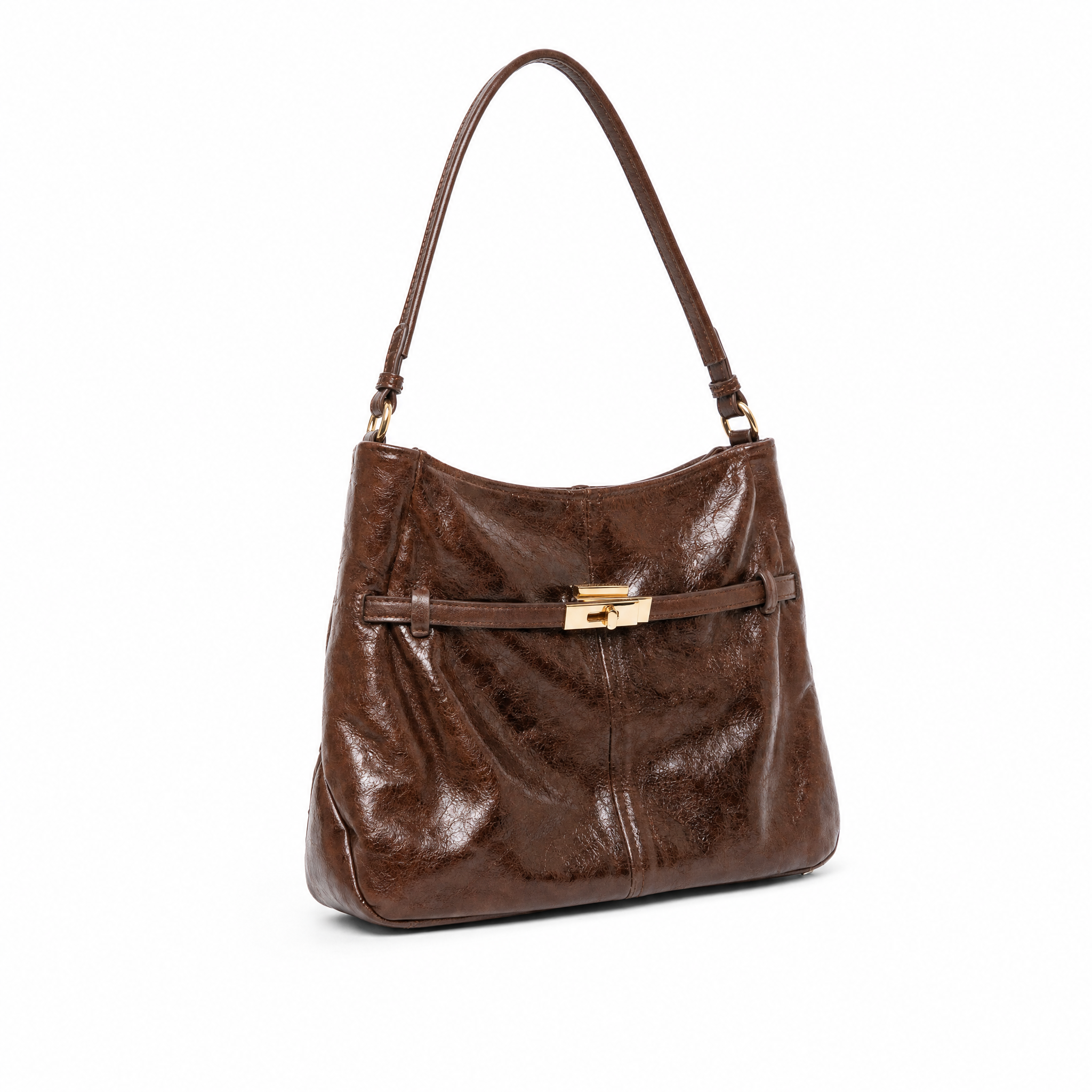 BORSA A SPALLA CON CHIUSURA A GIRELLO E TEXTURE VINTAGE