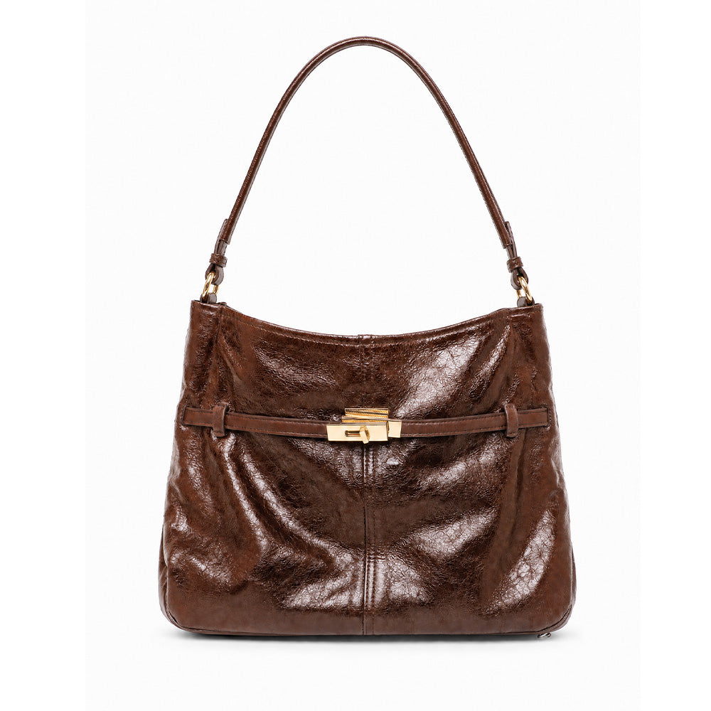 BORSA A SPALLA CON CHIUSURA A GIRELLO E TEXTURE VINTAGE