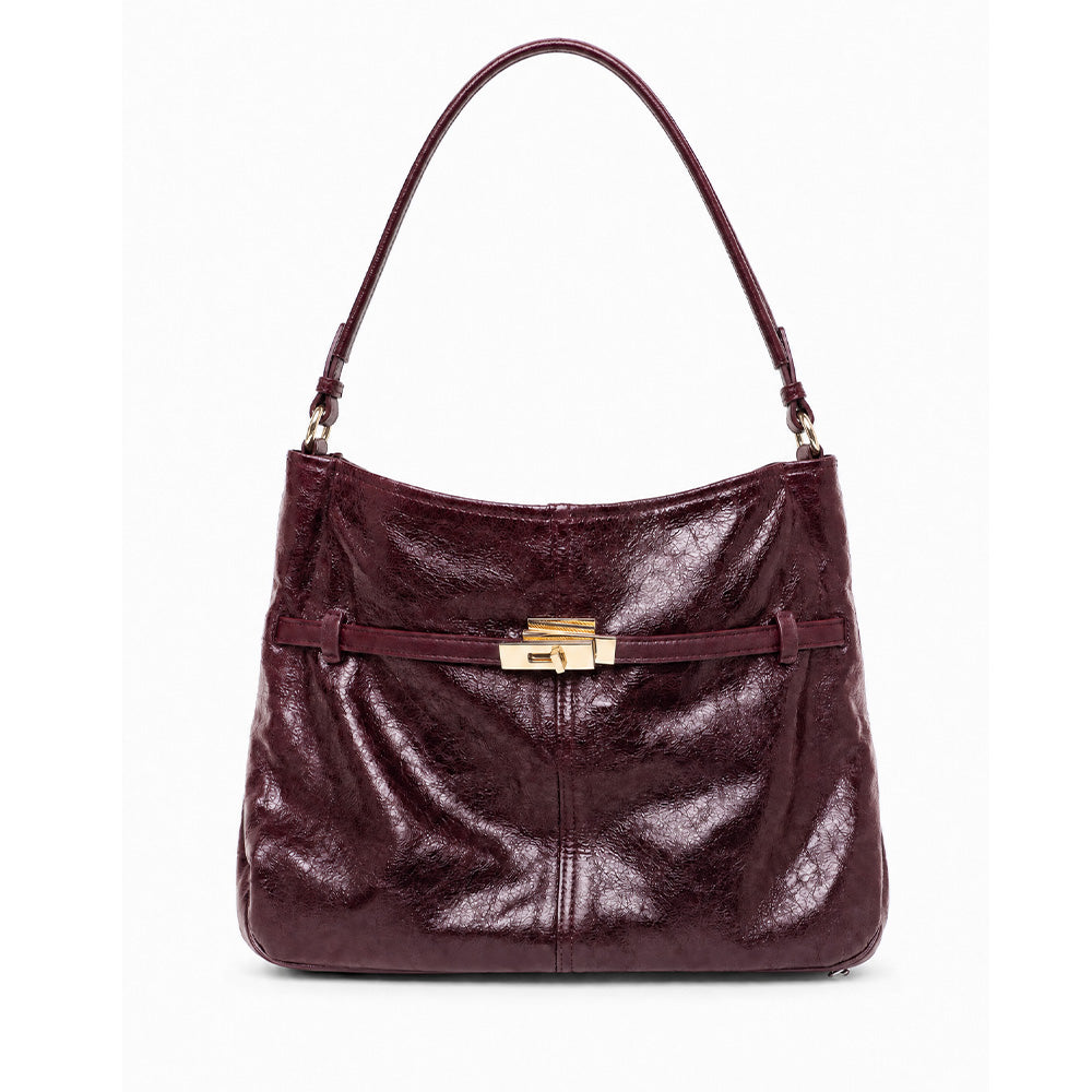 BORSA A SPALLA CON CHIUSURA A GIRELLO E TEXTURE VINTAGE