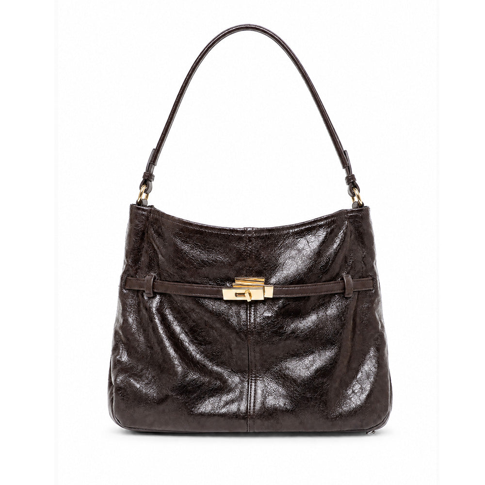 BORSA A SPALLA CON CHIUSURA A GIRELLO E TEXTURE VINTAGE