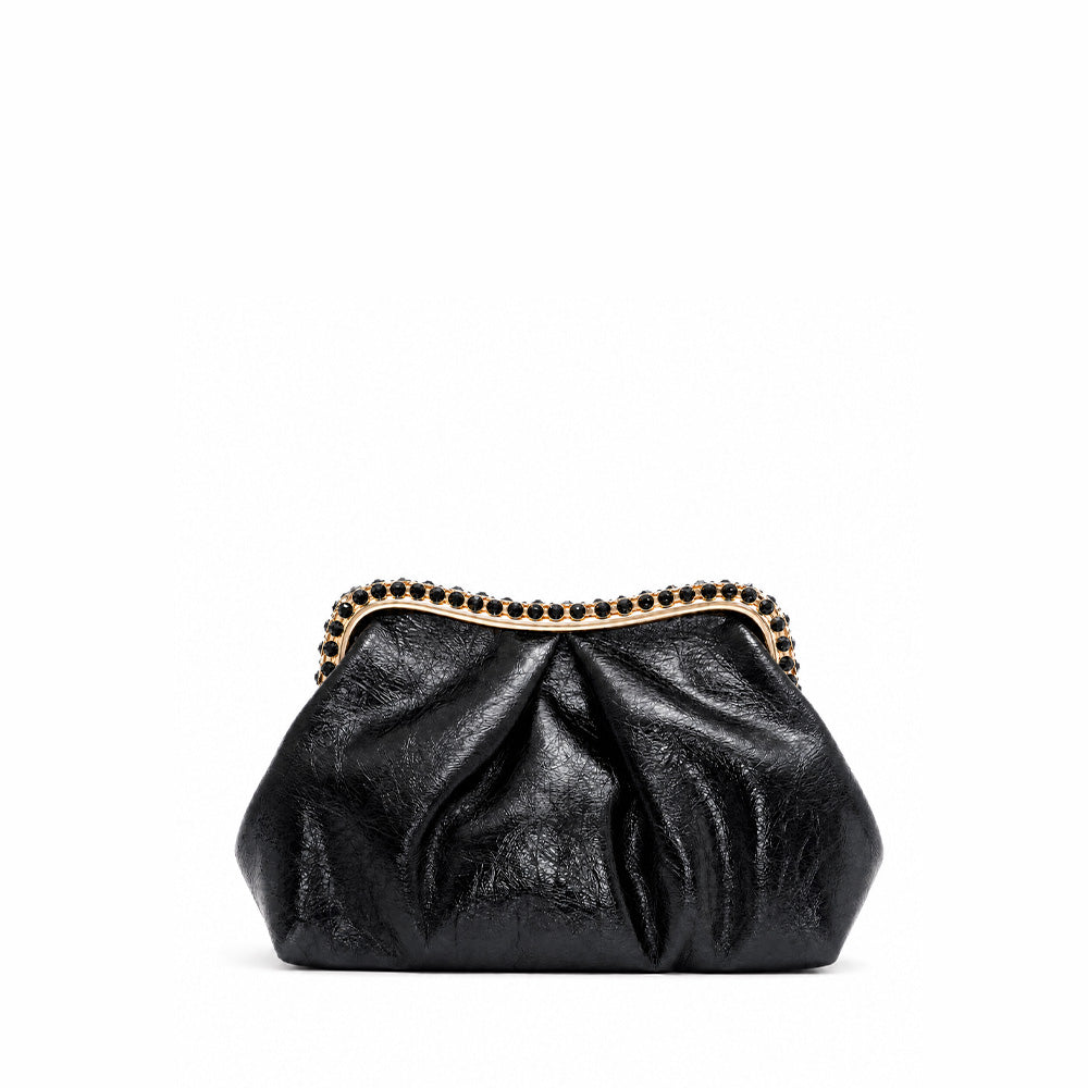 BORSA MANO LUCIDA CON IMPUGNATURA CURVA CON STRASS