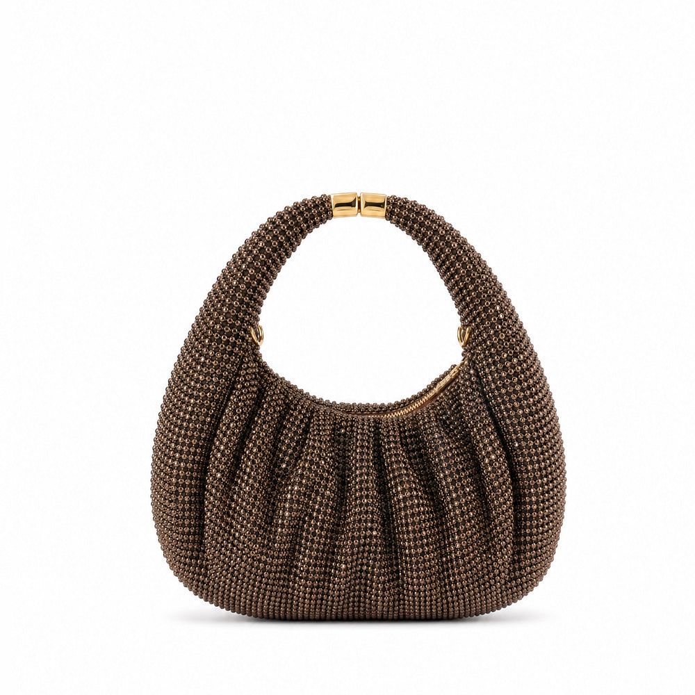 BORSA A MANO CON STRASSI E MANICO APRIBILE