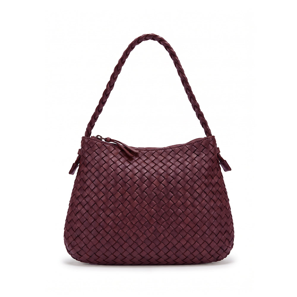 BORSA A SPALLA INTRECCIATA CON PENNACCHIO SU ZIP