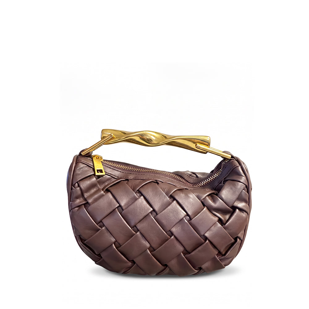 BORSA A MANO CON TEXTURE TRECCIATA E MANICO ARROTOLATO