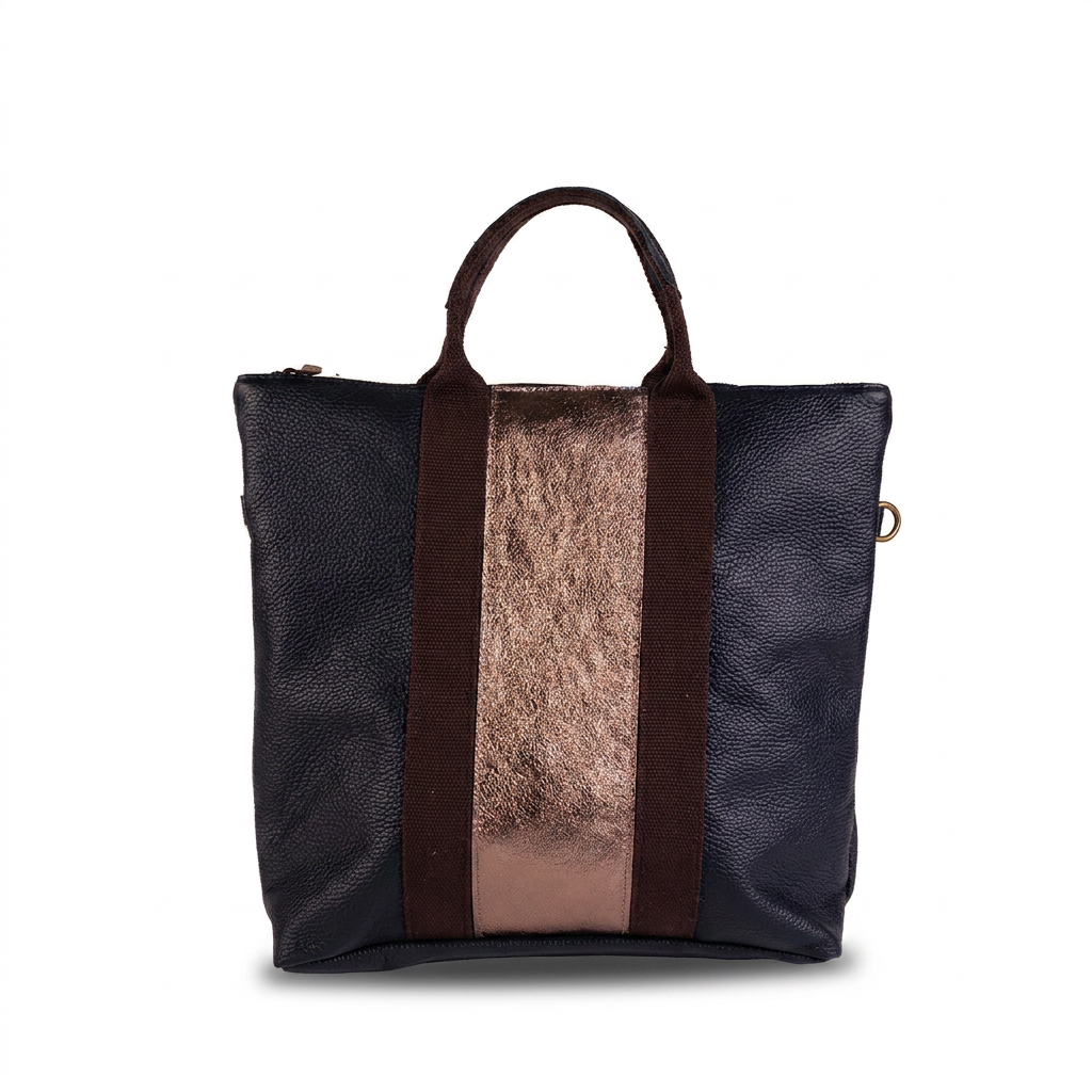 BACKPACK BAG WITH METALLIC CENTRAL STRIPE