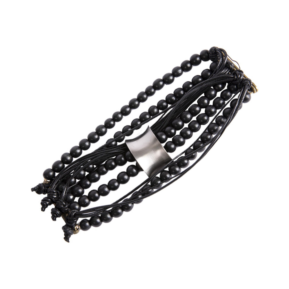 BRACCIALE RIGIDO CON PERLE NERE E INSERTO IN METALLO