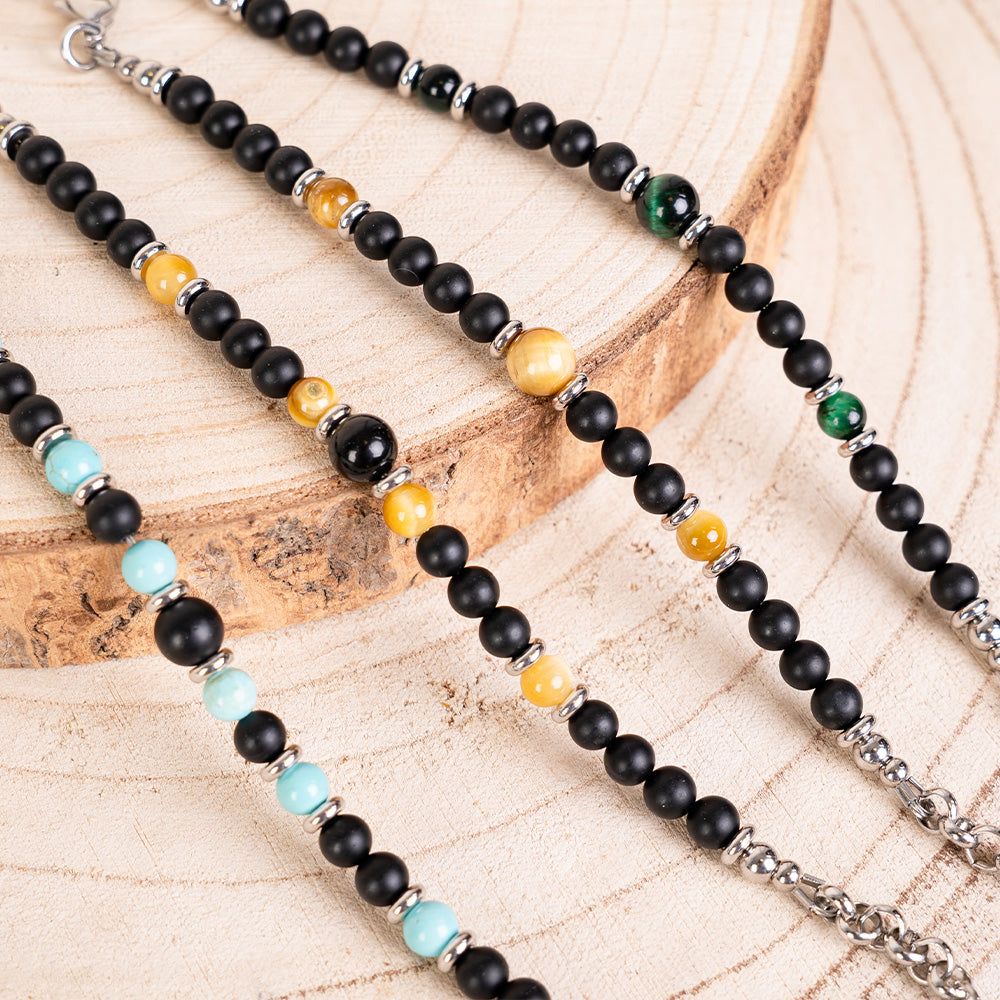 BRACCIALE CON PIETRE DURE E INSERTI IN ACCIAIO