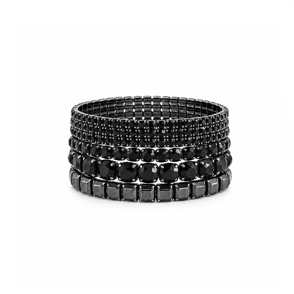 SET DI 9 BRACCIALI ELASTICI CON STRASS DI VARIE DIMENSIONI